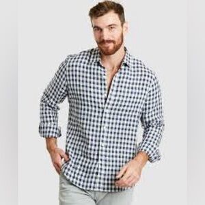 Camixa Antibes Gingham Button Down Shirt Navy Blue White Size Small